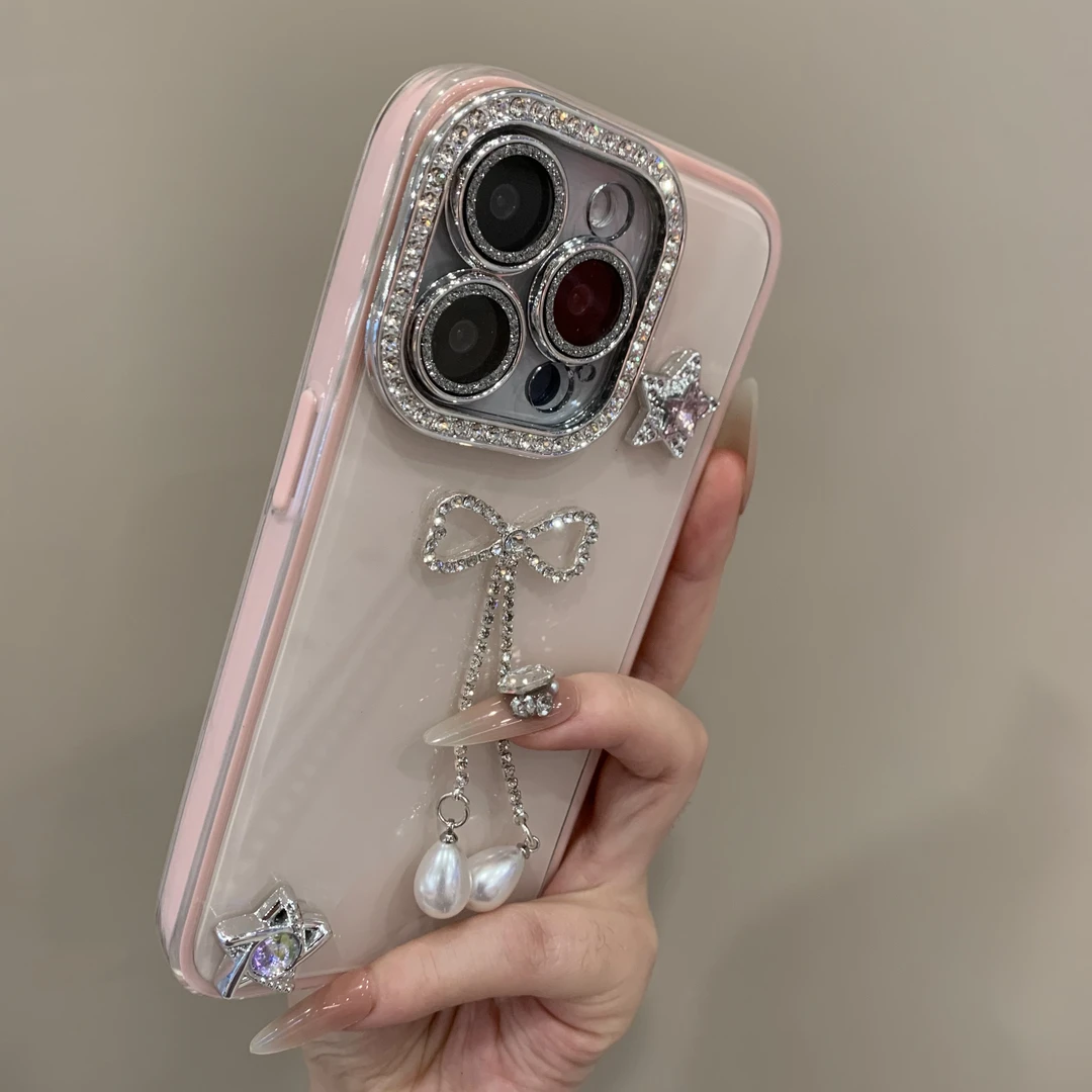 轻奢水钻流苏适用iPhone16promax手机壳苹果15/13/14闪粉11镜头12