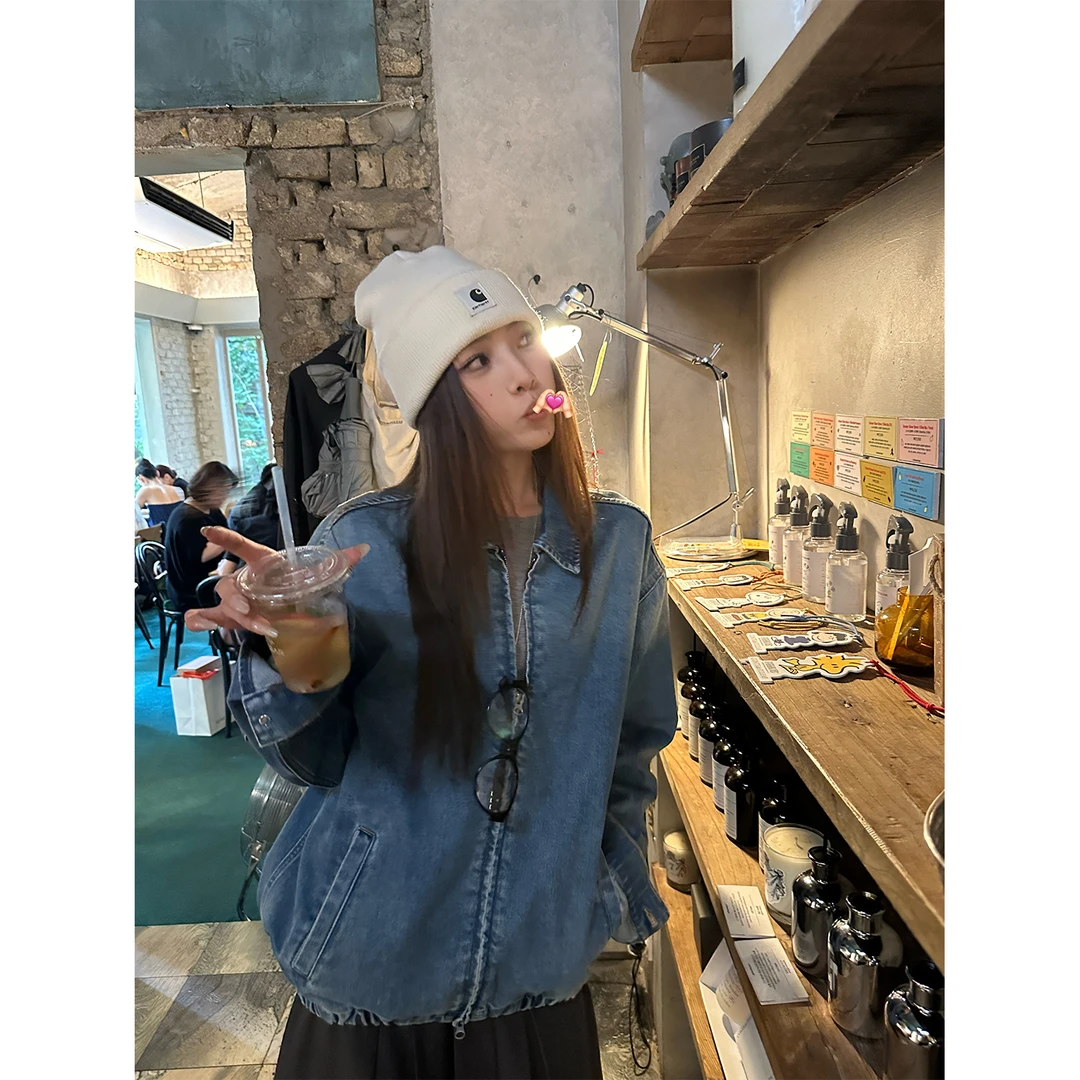 DYANGJUN【韩女设定】秋季新款休闲宽松翻领拉链牛仔外套