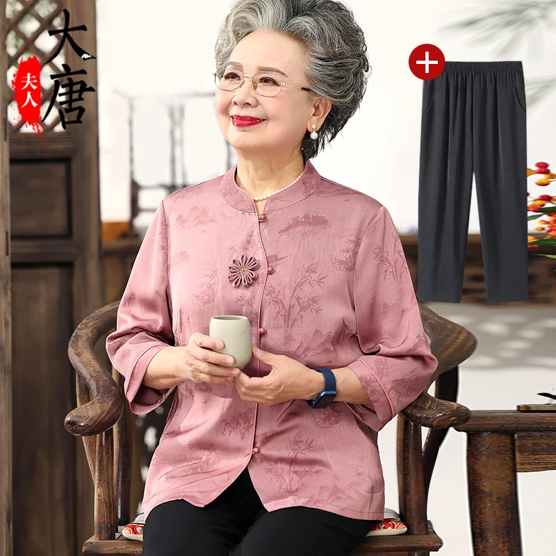 奶奶春装衬衫女中老年人国风新中式妈妈夏装中袖高档衣服新款洋气