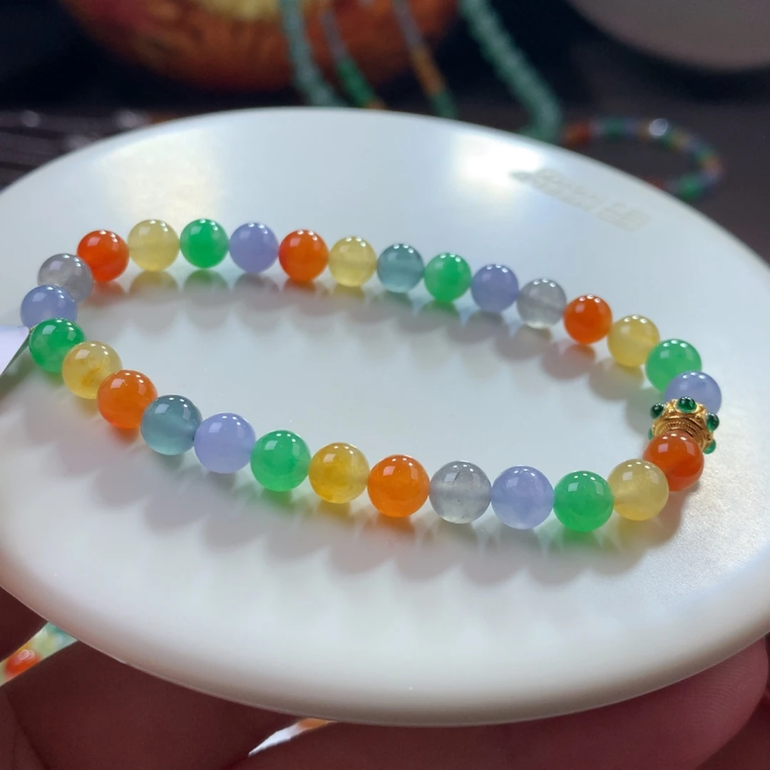 未镶嵌手链翡翠翡翠冰底艳彩彩虹糖果缤纷卡5.90～6+
