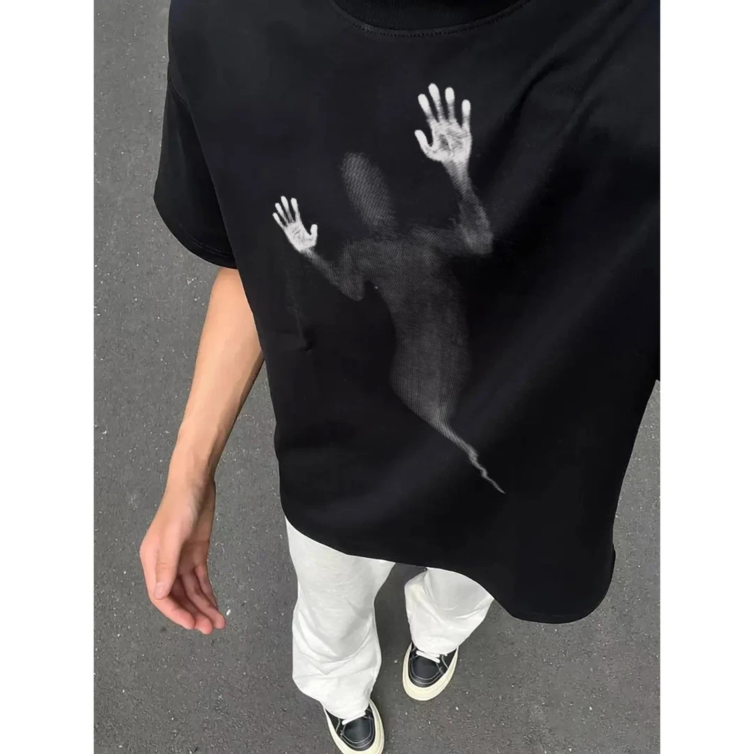 100%纯棉320克重磅美式短袖情侣中袖美式老钱风T恤休闲夏季圆领