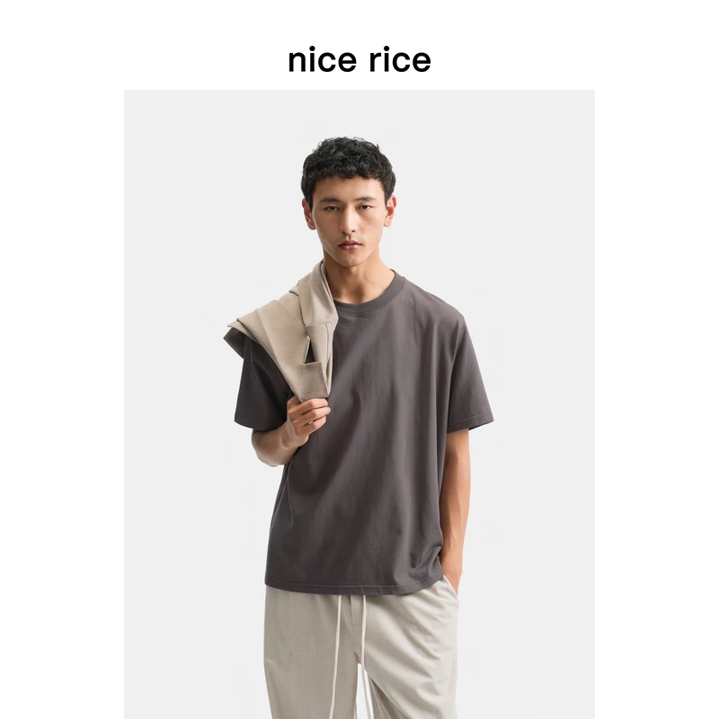 nice rice好饭 r.系列新品255G全棉小圆领宽松短袖t恤NHX02108