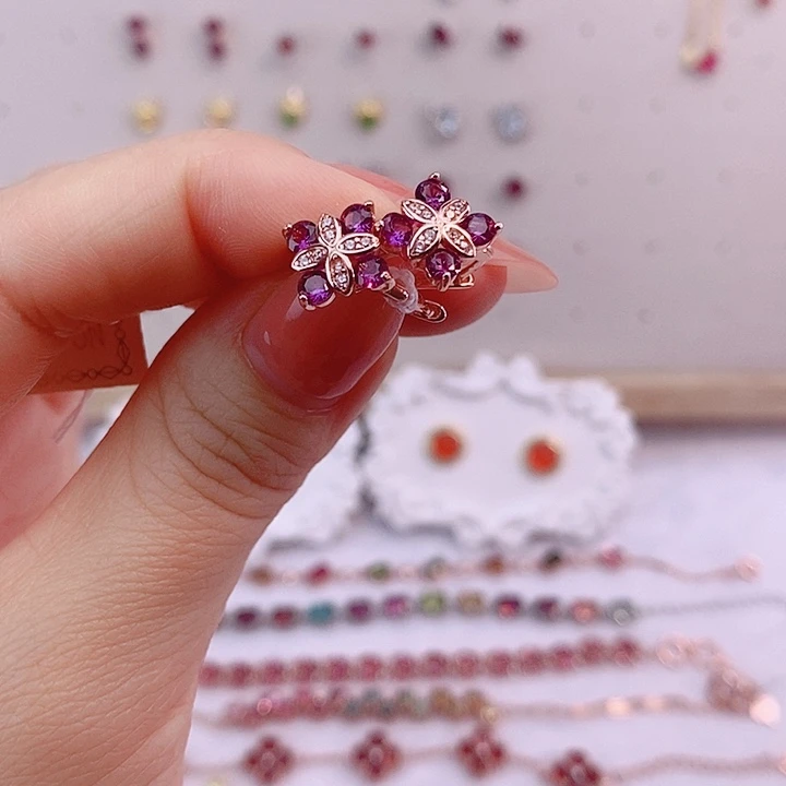 石榴石耳饰银S925镶嵌