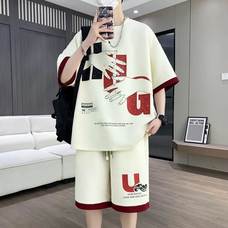 休闲阳光运动套装男夏季青少年T恤男生时尚搭配一套学生衣服