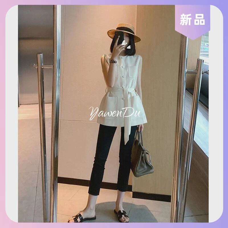 裤子两件套装轻奢时尚白色夏高端高级感马甲小洋装气质名媛小香风