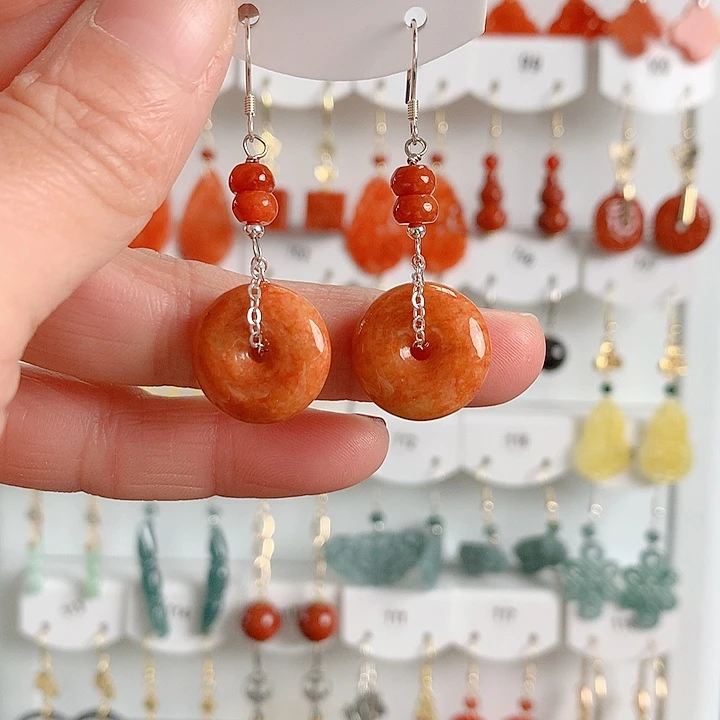 翡翠耳饰银S925镶嵌翡翠