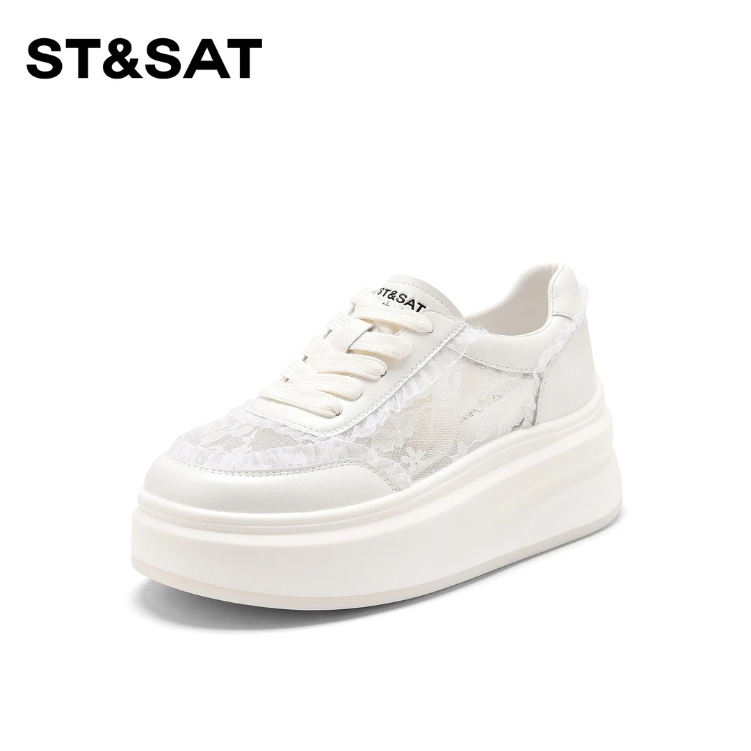 St&Sat/星期六增高板鞋2025夏季新款网面透气休闲女鞋百搭小白鞋