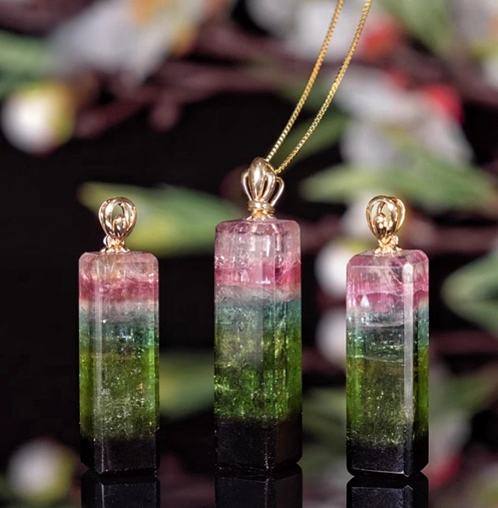珍藏级 西瓜双色碧玺方糖吊坠（多样性发一件）