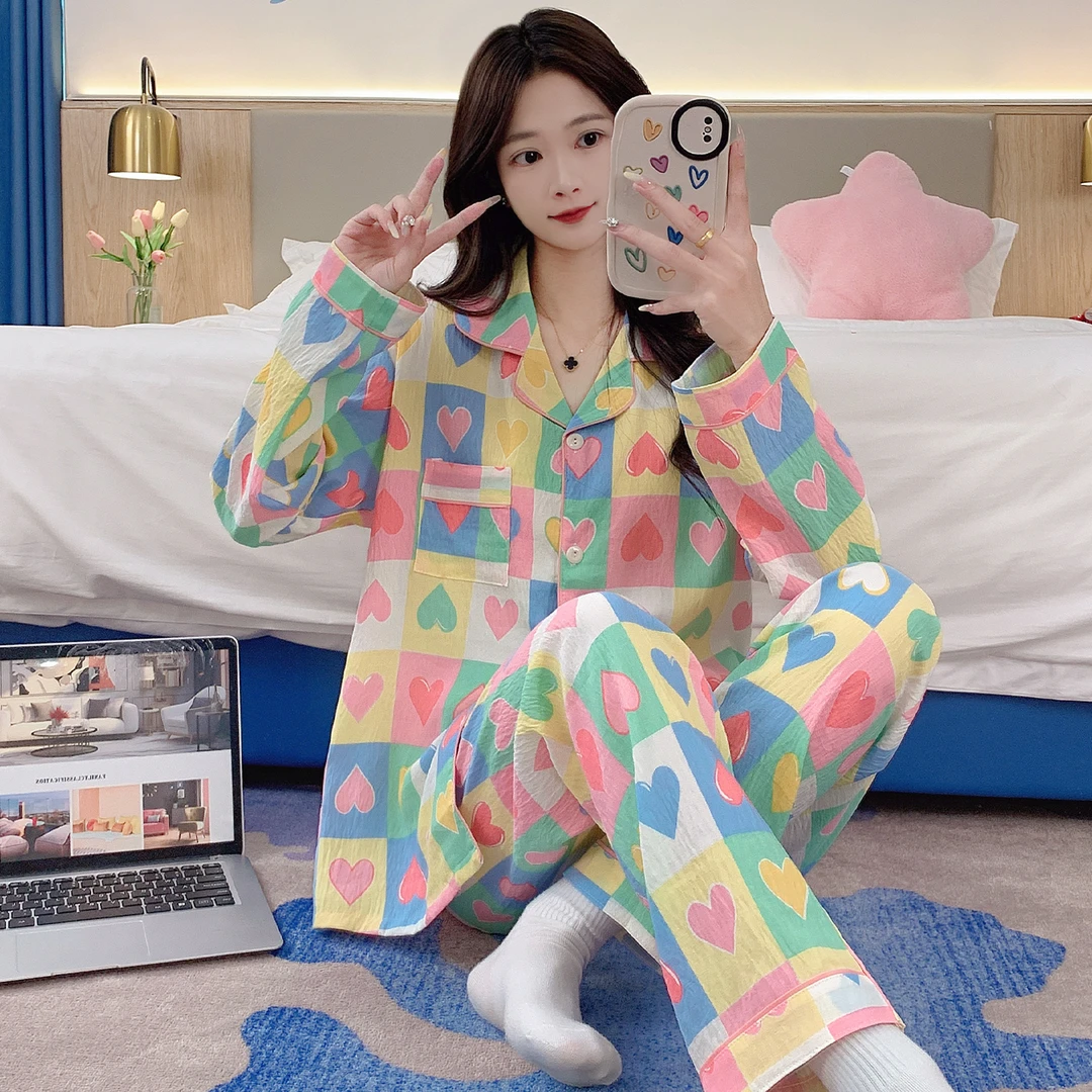 2025春秋新款长袖开衫甜美爱心冬季网红爆款可外穿女士家居服套装