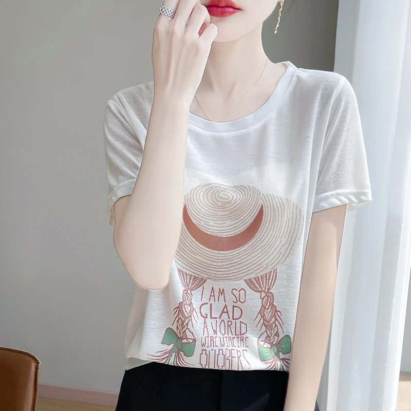 【崔万志优选】印花草帽女孩洋气时尚百搭显瘦短袖T恤