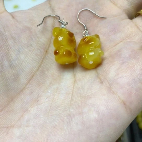 银S925镶嵌蜜蜡裸石耳钩