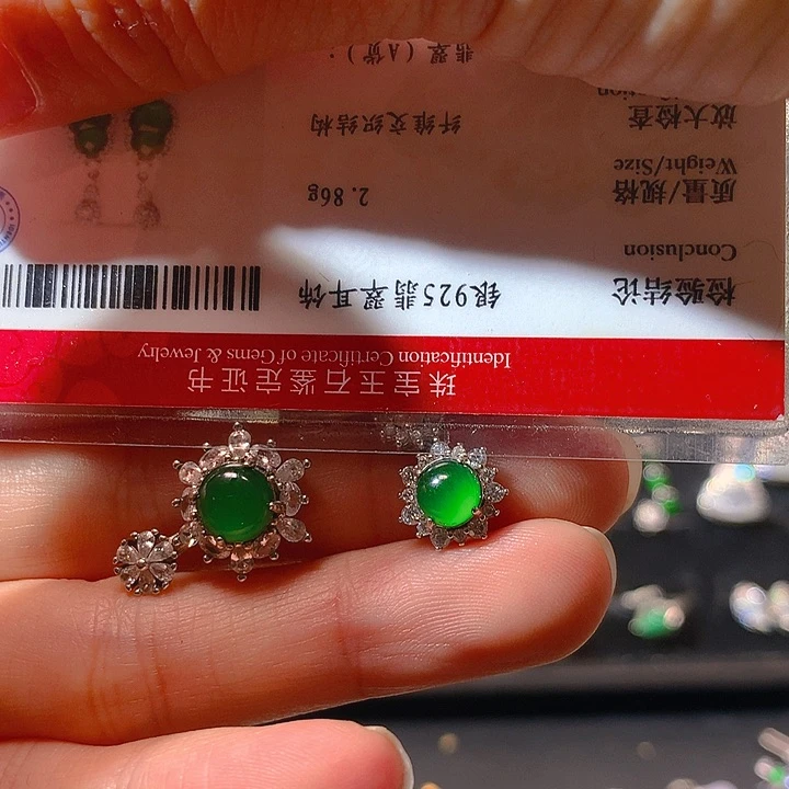 翡翠戒指银S925镶嵌s*y耳钉