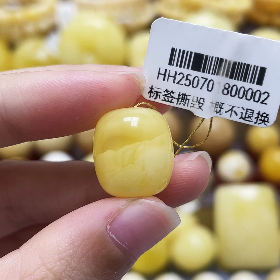 琥珀未镶嵌裸石14.2*16mm白花桶珠