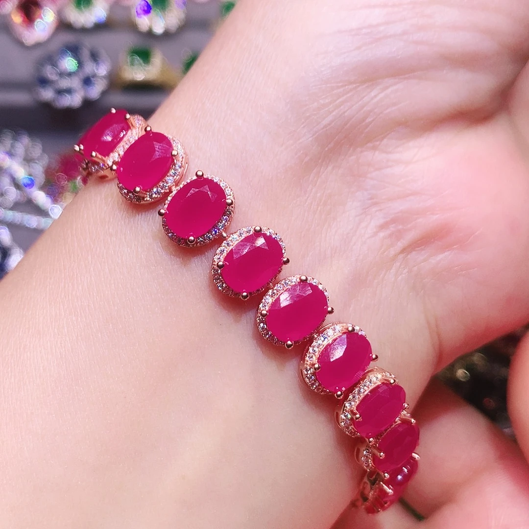 红宝石银S925镶嵌手链