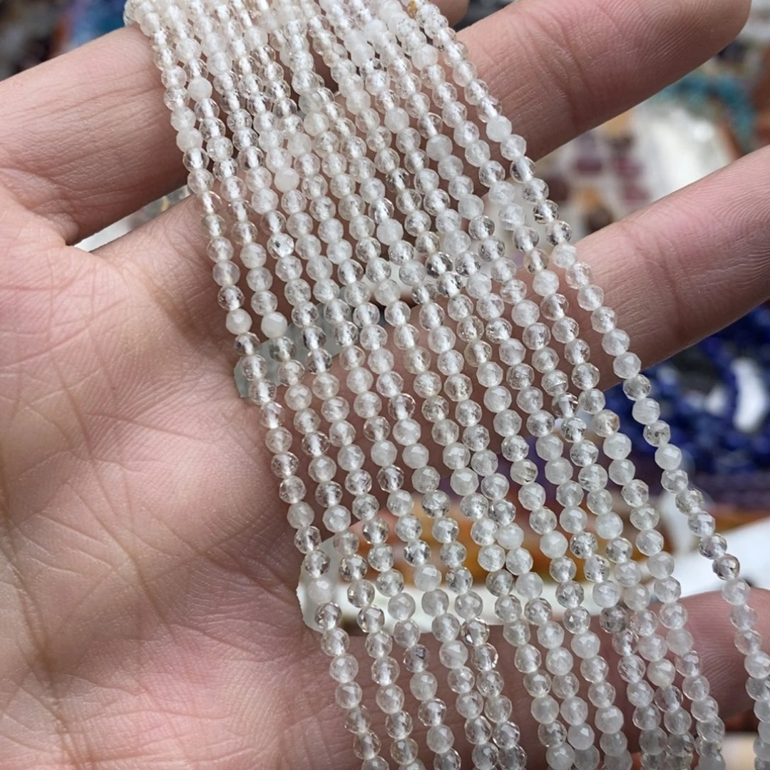 玛瑙/玉髓未镶嵌珠宝半成品一条天然2.7mm白水晶切面圆珠