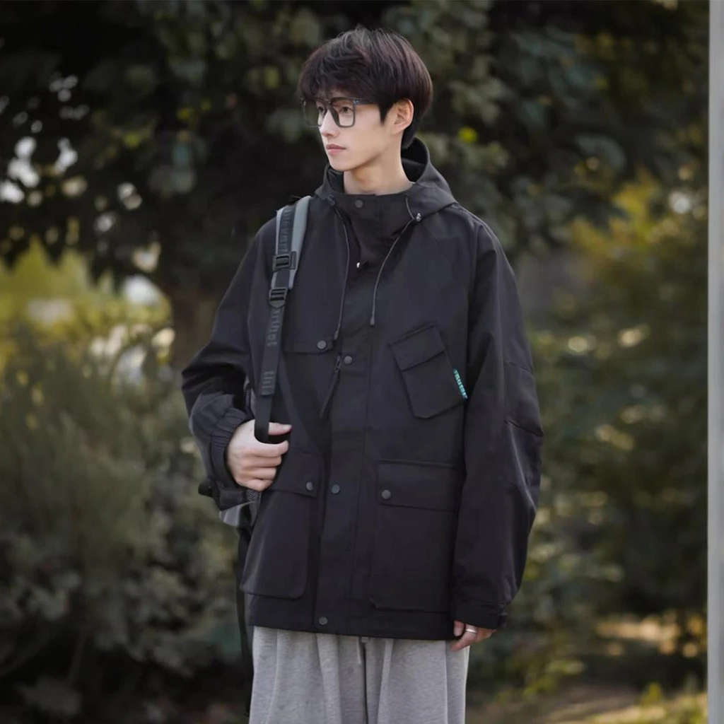 1133 秋季新款2025男士连帽工装外套帅气潮流休闲男装夹克外套
