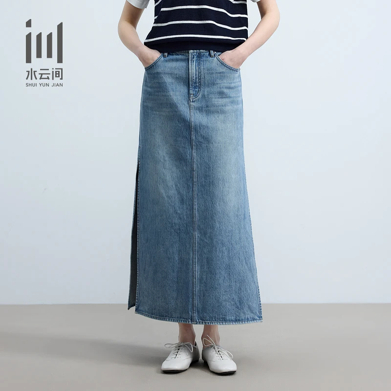 水云间女装高腰时尚复古棉开叉牛仔裙半身裙2025夏季新款12520108