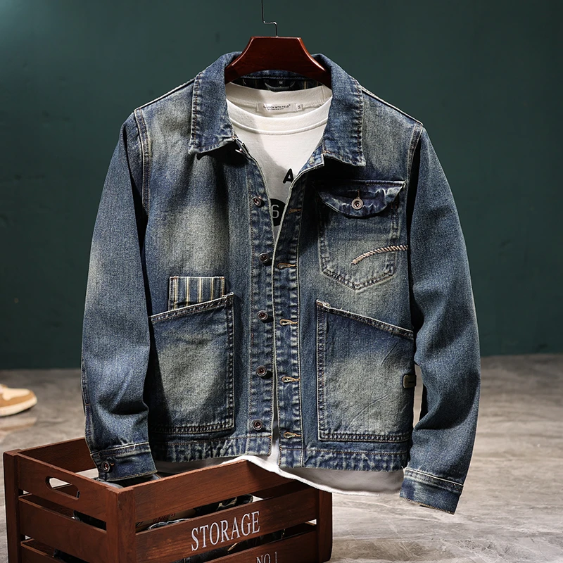 【WSL】拼接风男士工装牛仔休闲男外套新款宽松潮流休闲夹克男JK529