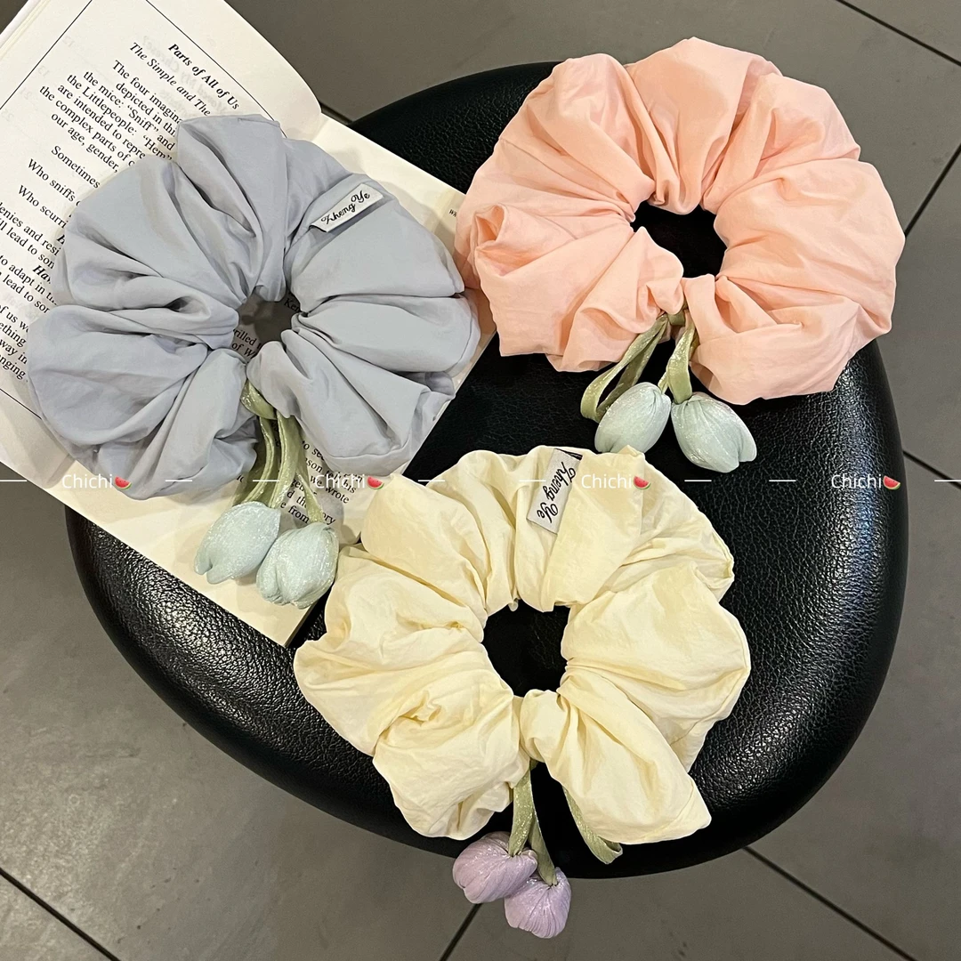 超大号郁金香花朵大肠发圈女高级感甜美飘带发绳扎低马尾丸子头绳