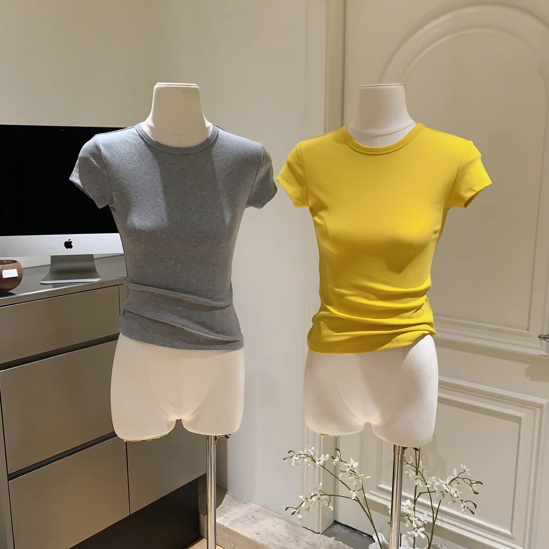 YIDENG G2025年春季新款感韩系正肩百搭简约圆领修身显瘦气质打底