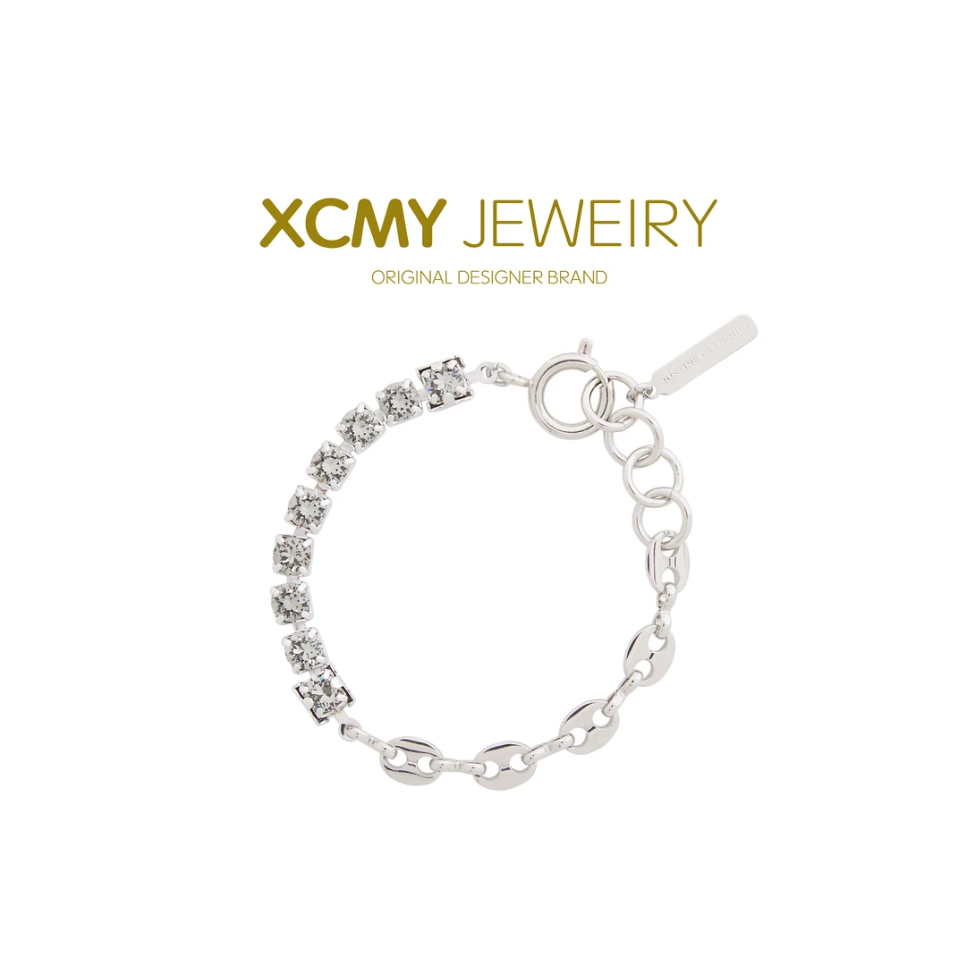 铜合金合成锆石手链 法式锆石拼接明星同款手链