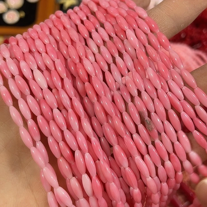 玛瑙/玉髓合金珠宝半成品一条3x9粉色米珠
