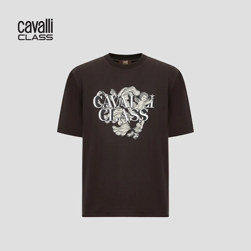 Cavalli Class25夏天使系列圆领男阔版短袖T恤印花100棉 RWC395