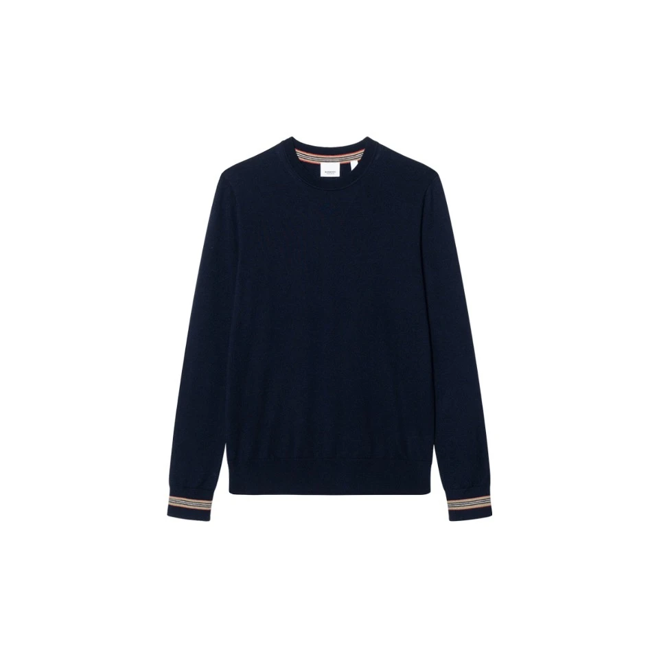 未使用 BURBERRY/博柏利 圆领套头条纹长袖针织毛衣海军蓝