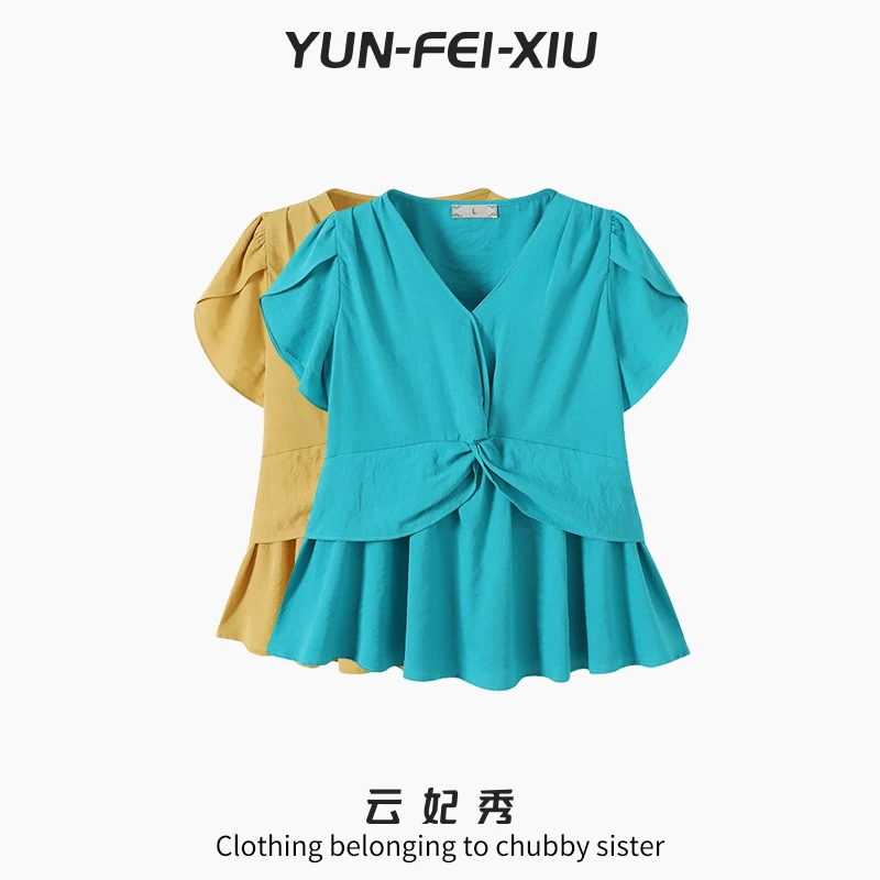 云妃秀大码女装T恤休闲时尚胖妹妹显瘦宽松韩版减龄上衣夏季68597
