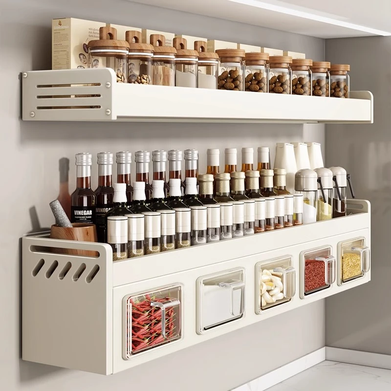 厨房调料置物架免打孔家用壁挂多功能调味品组合套装调料盒罐收纳