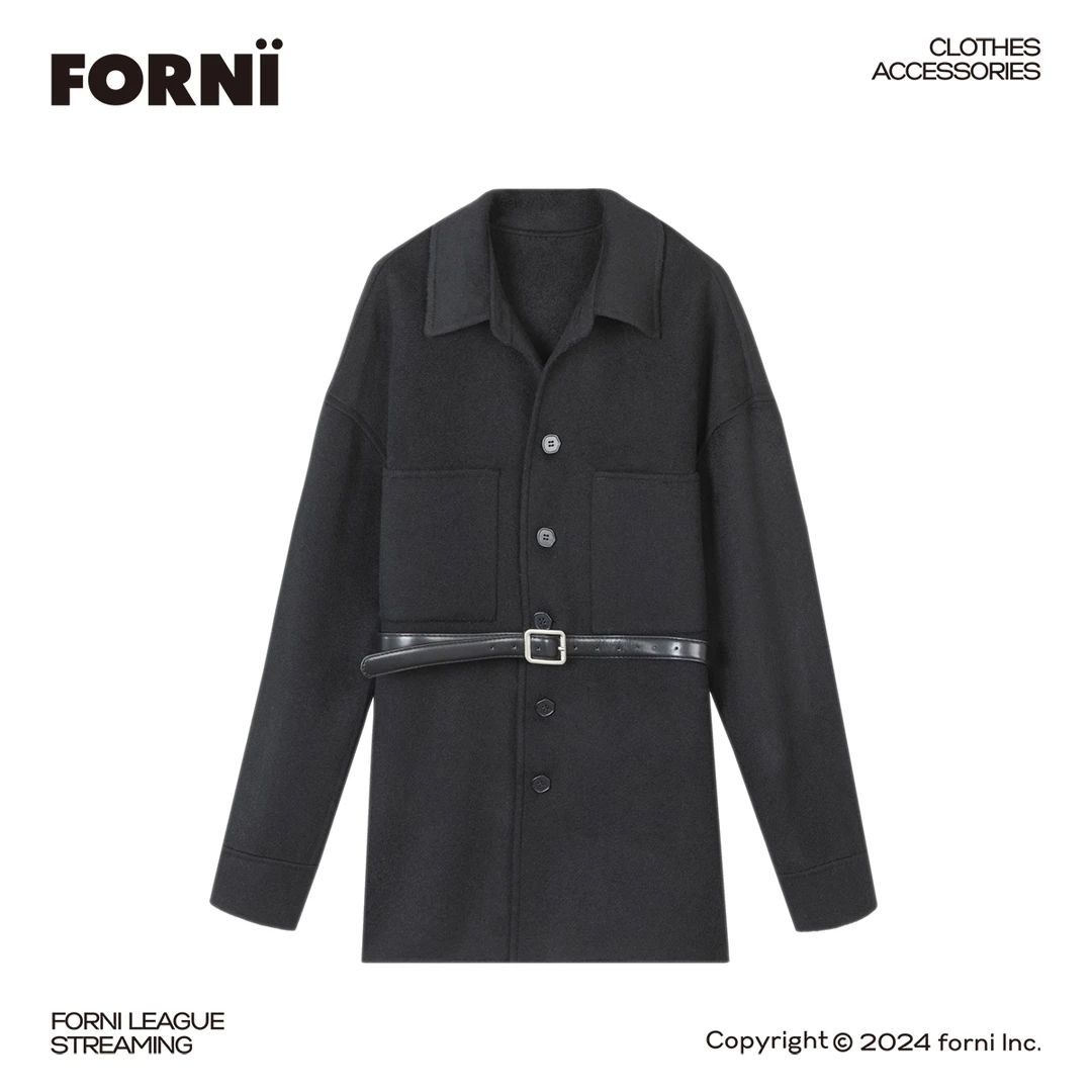 FORNI x YOYO 冬日幻想 羊毛毛呢时尚休闲翻领腰带外套秋冬厚外套