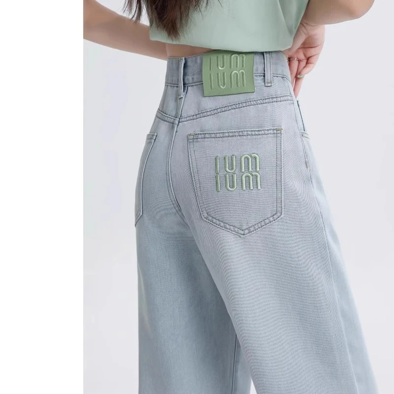 天丝牛仔裤女夏季薄款2025新款高腰拖地冰丝垂感阔腿裤窄版直筒裤