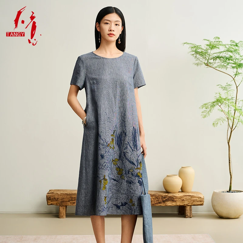 TANGY/天意2025夏季新商场同款欧诺新中式印花女士连衣裙2252841