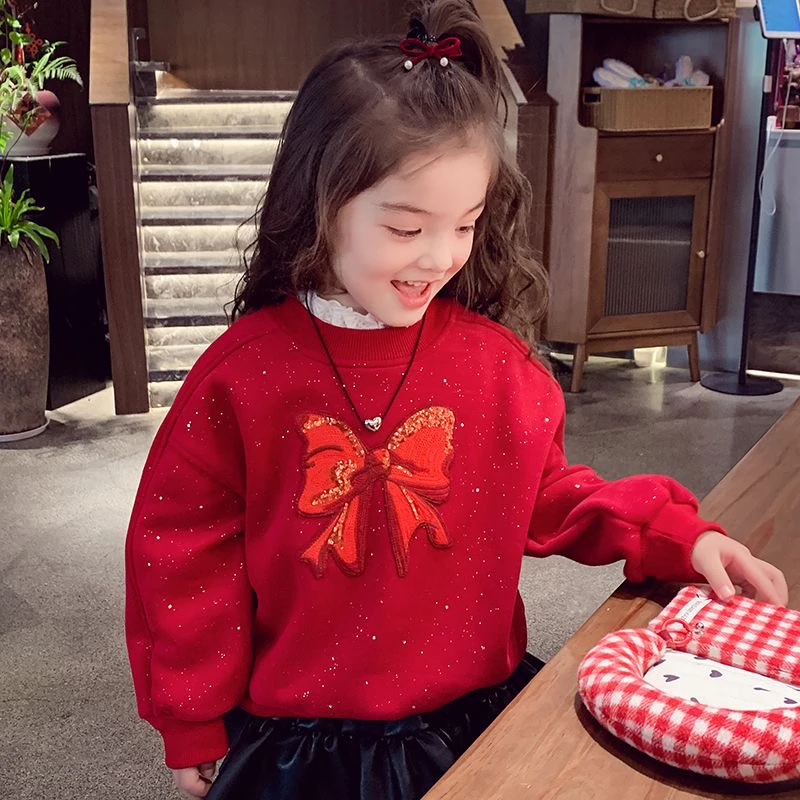 甜桃家闪闪蝴蝶女童加绒卫衣T6