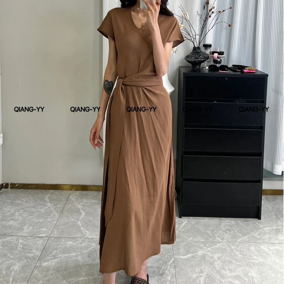 长裙法式夏季优雅常规袖连衣裙褶皱气质显瘦风格113