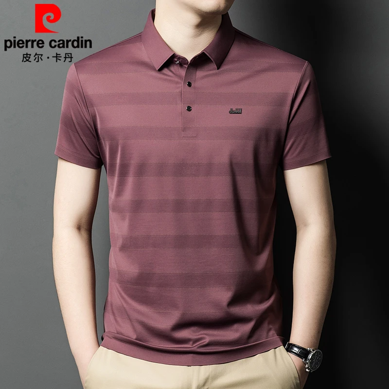 皮尔卡丹夏季桑蚕丝男士T恤冰丝无痕短袖翻领薄款商务休闲POLO衫