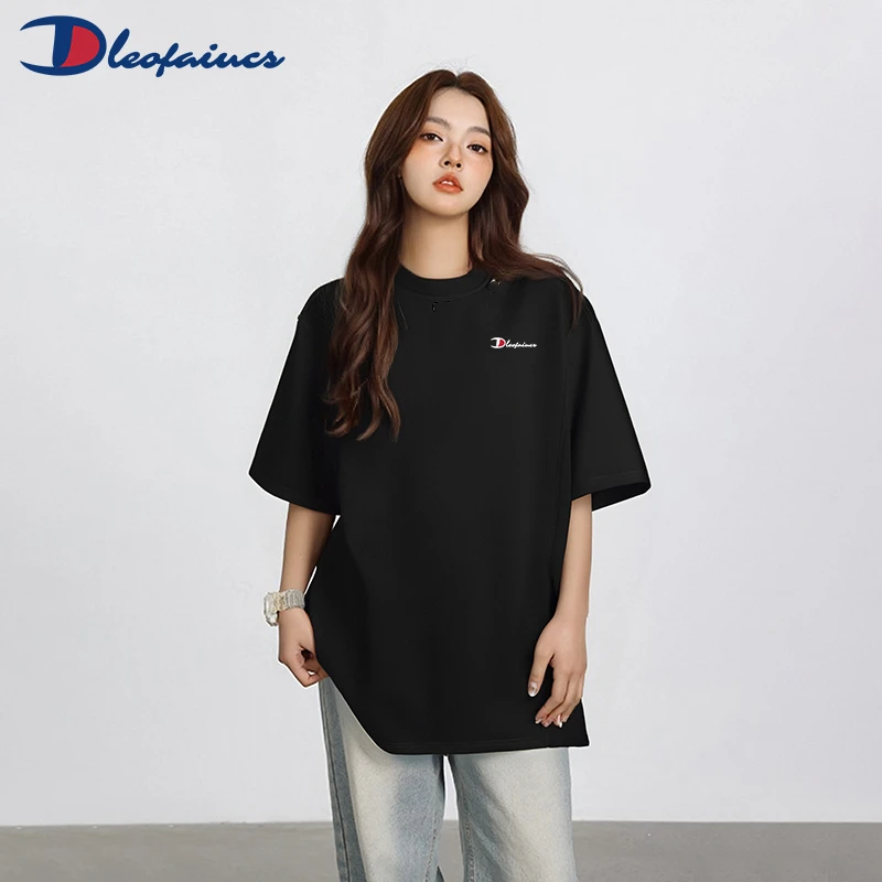 短袖白色短袖小众运动情侣刺绣纯色圆领T恤