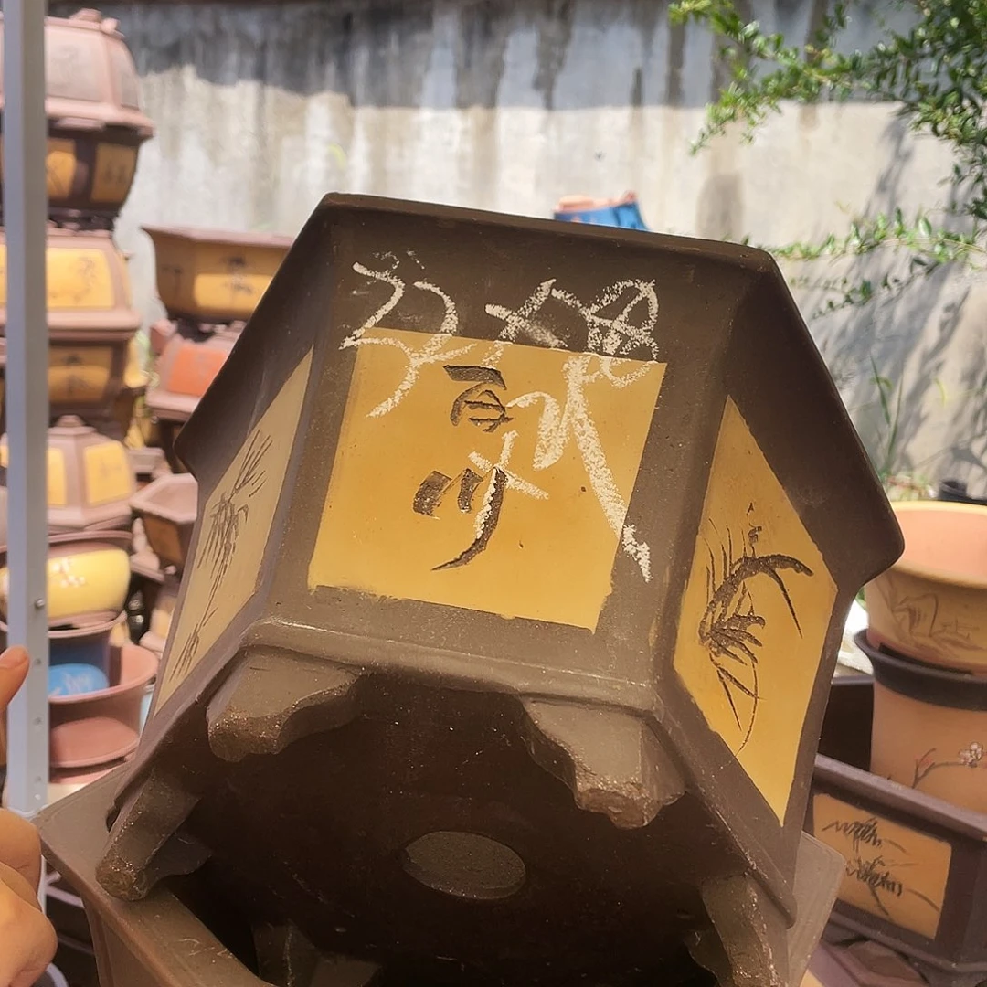 32黄六方花盆花盆花盆