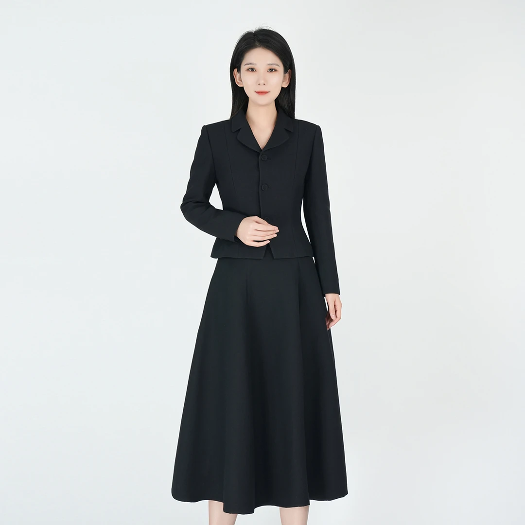 浒城古娘羊毛桑蚕丝黑色西服职业墨语套装HCSS050761+HCSS050762