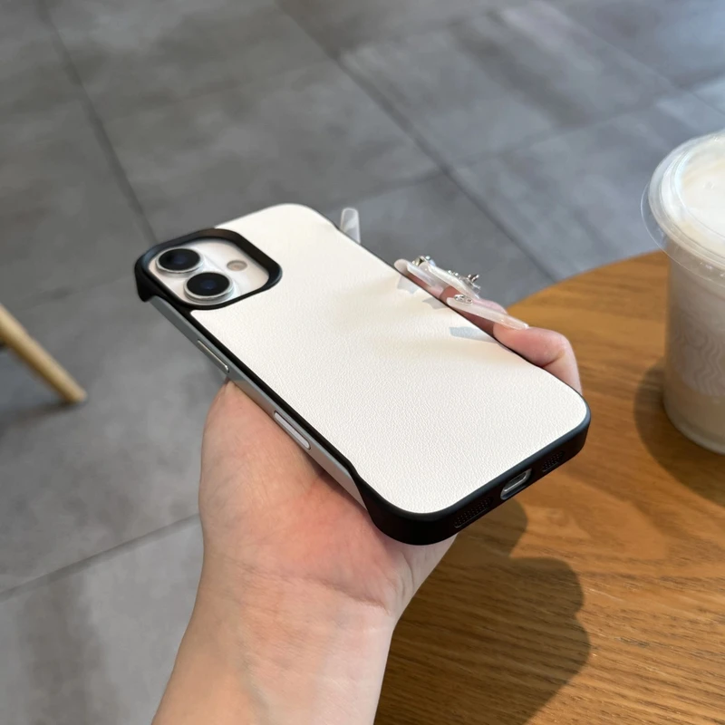 无边框超薄素皮纹适用苹果16手机壳iPhone16promax新款15高级2025