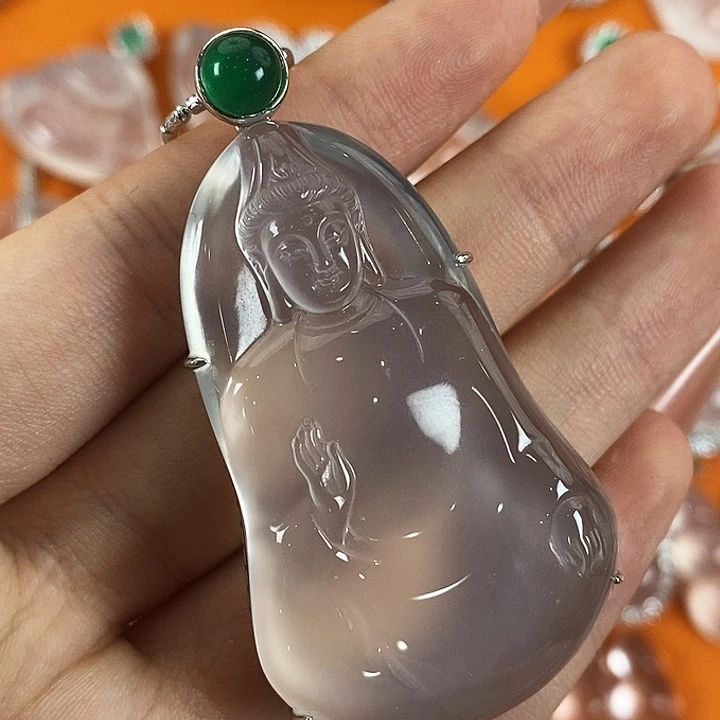 石英质玉银S925镀金镶嵌颈饰
