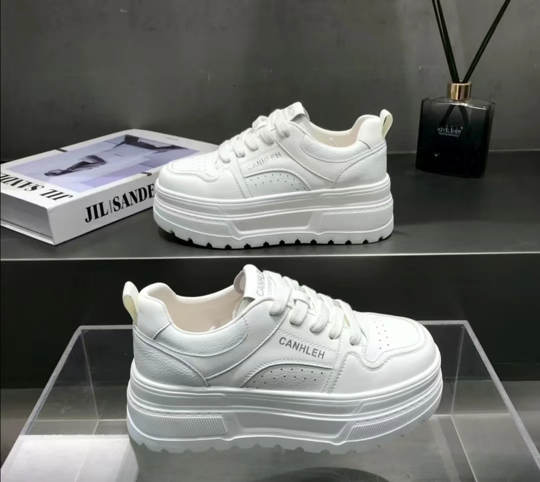 9612 真皮小白鞋女2025新款百搭厚底增高显脚小运动休闲鞋