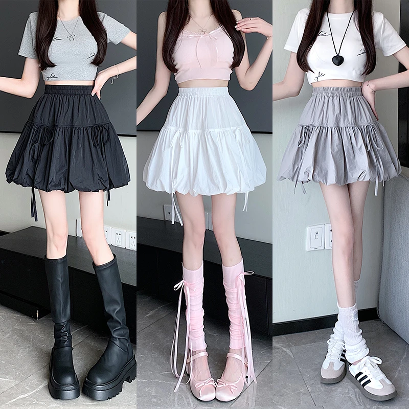 蓬蓬裙包臀裙高腰A字花苞裙褶皱半身裙女爆款夏季灯笼裙短裙子