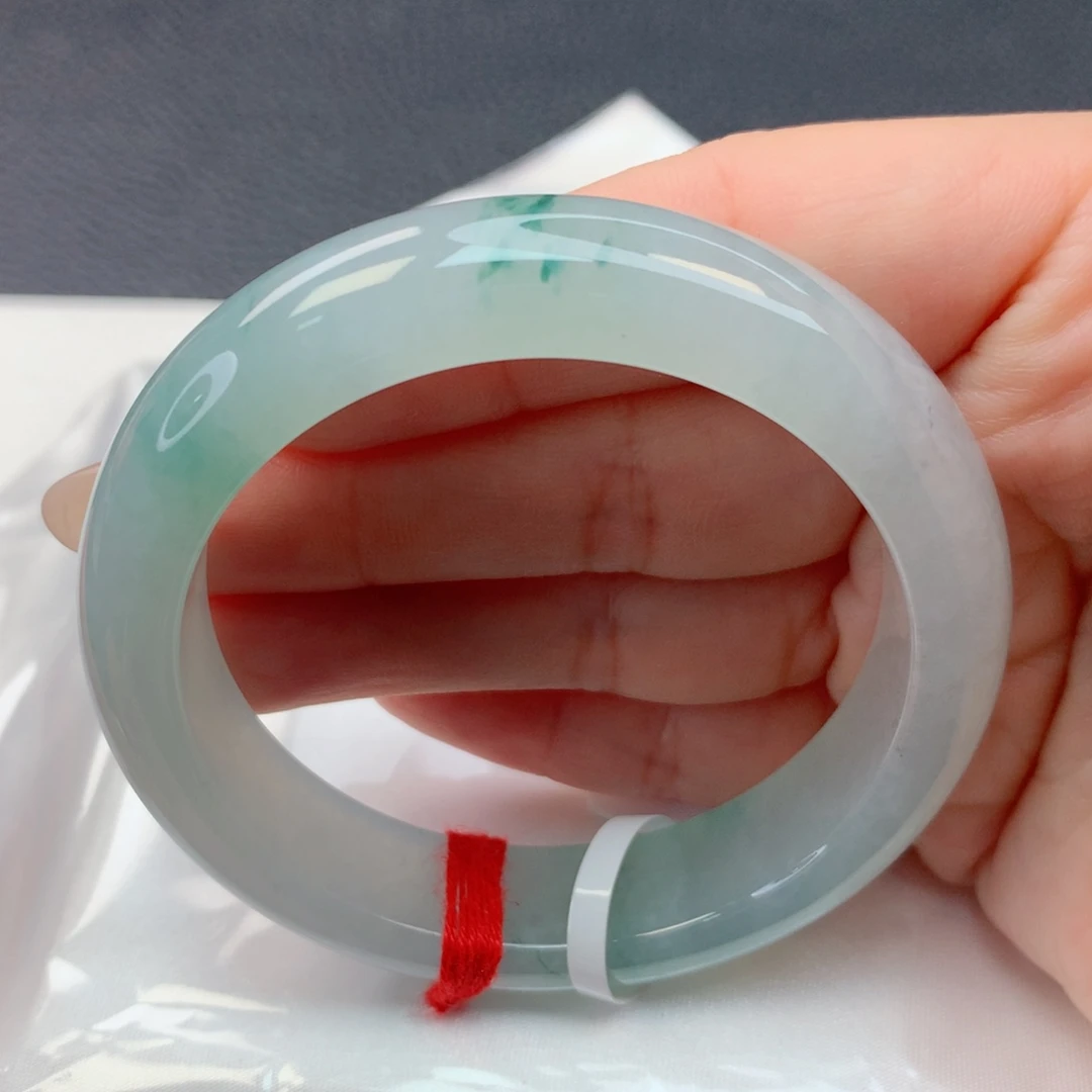 翡翠未镶嵌手镯51-52冰种起胶光飘花 厚装