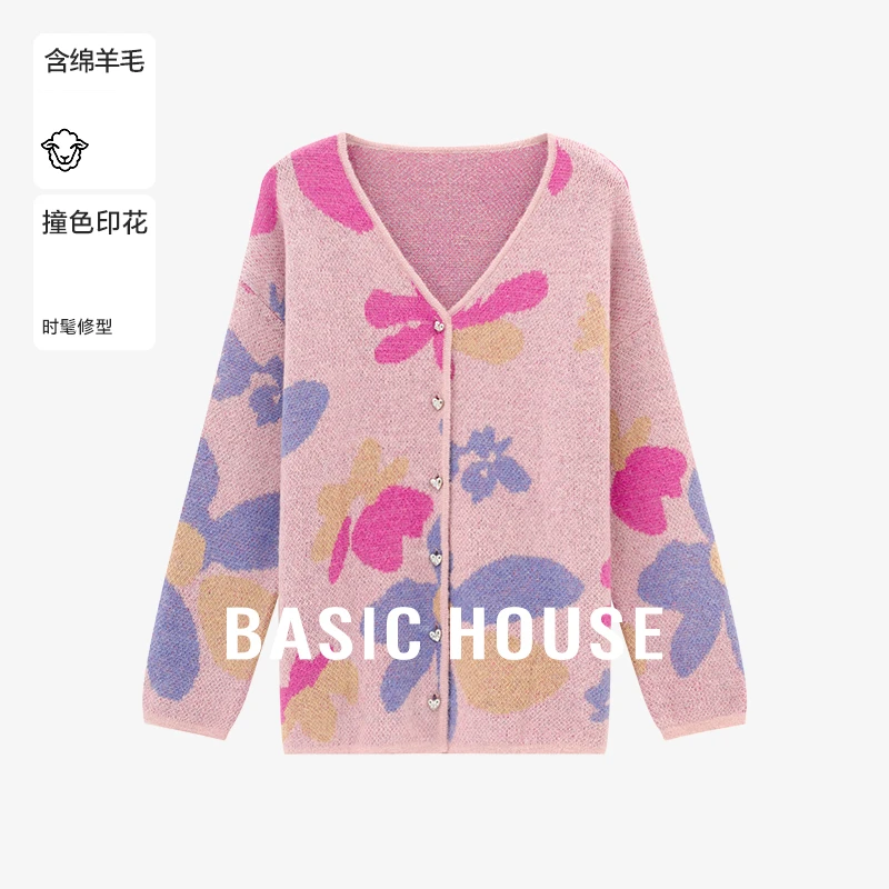 Basic House/百家好春秋卡通百搭时尚撞色提花毛衣B06245I9012