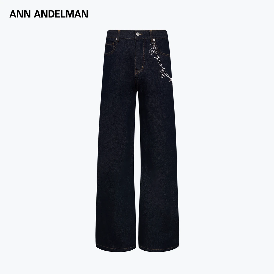 ANN ANDELMAN 25秋冬 时尚设计男女同款锁链烫钻原色牛仔裤