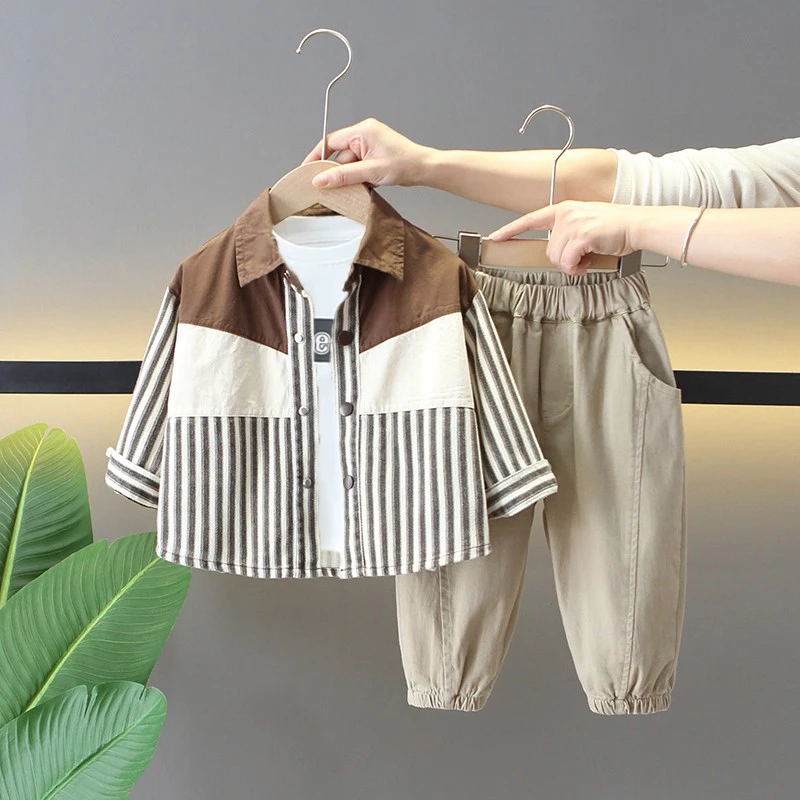 男童春季三件套套装2025新款酷帅儿童韩版衬衣外套宝宝时髦
