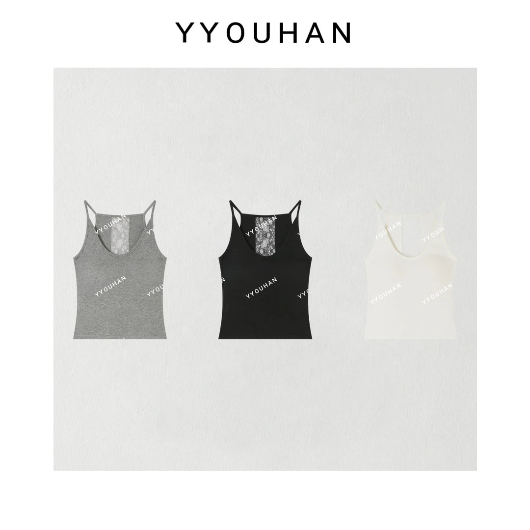 YYOUHAN 2025夏季后背蕾丝拼接百搭亲肤美背（带胸垫） 2505C2449
