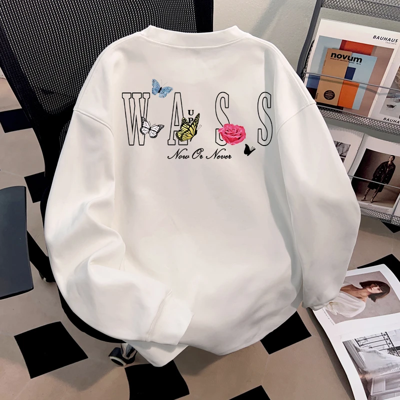 WASSUP HSUBE2025新款花卉印花长袖T恤男女打底秋冬纯棉休闲上衣