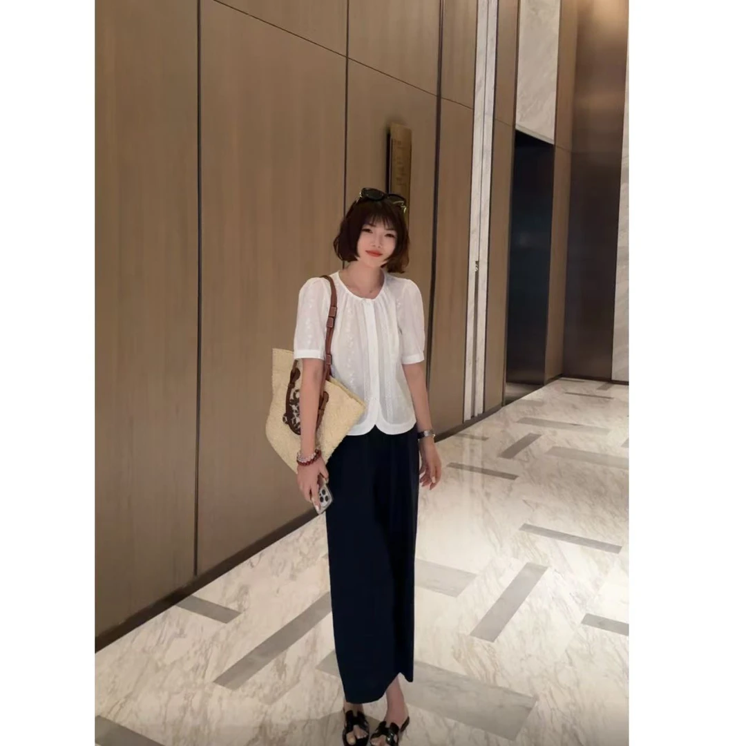 【森系松弛】夏季圆领单排扣重工刺绣短袖衬衫透气百搭休闲衬衣